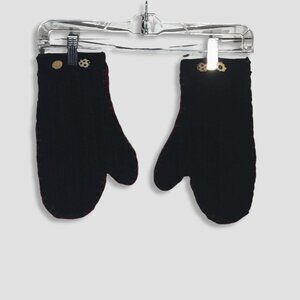 Vintage Wool Knit Mittens Cookie Buttons Navy Blue Large